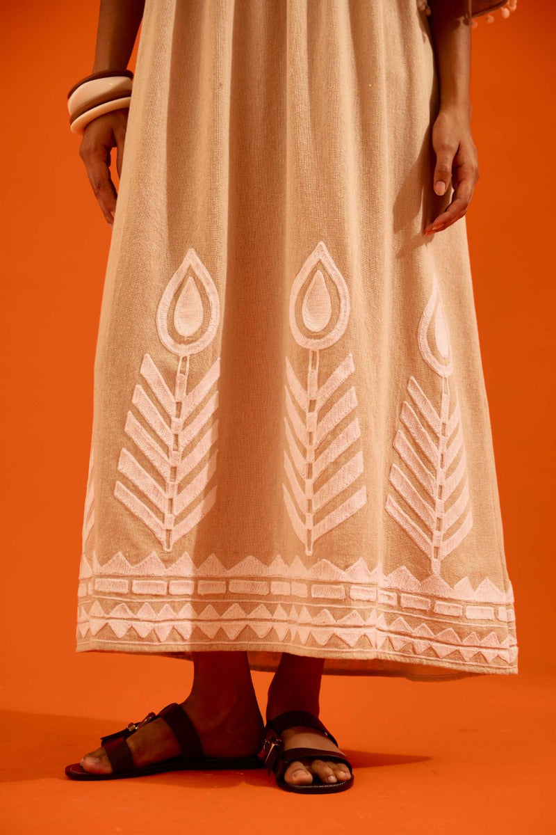 Natural Jute Maxi Dress With Ivory Petal Thread Embroidery Buy Natural Jute Maxi Dress With Ivory Petal Thread Embroidery from C&W | Dresses for Women by Indian Summer Story in beige color for women in Singapore