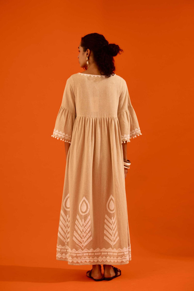 Natural Jute Maxi Dress With Ivory Petal Thread Embroidery Buy Natural Jute Maxi Dress With Ivory Petal Thread Embroidery from C&W | Dresses for Women by Indian Summer Story in beige color for women in Singapore