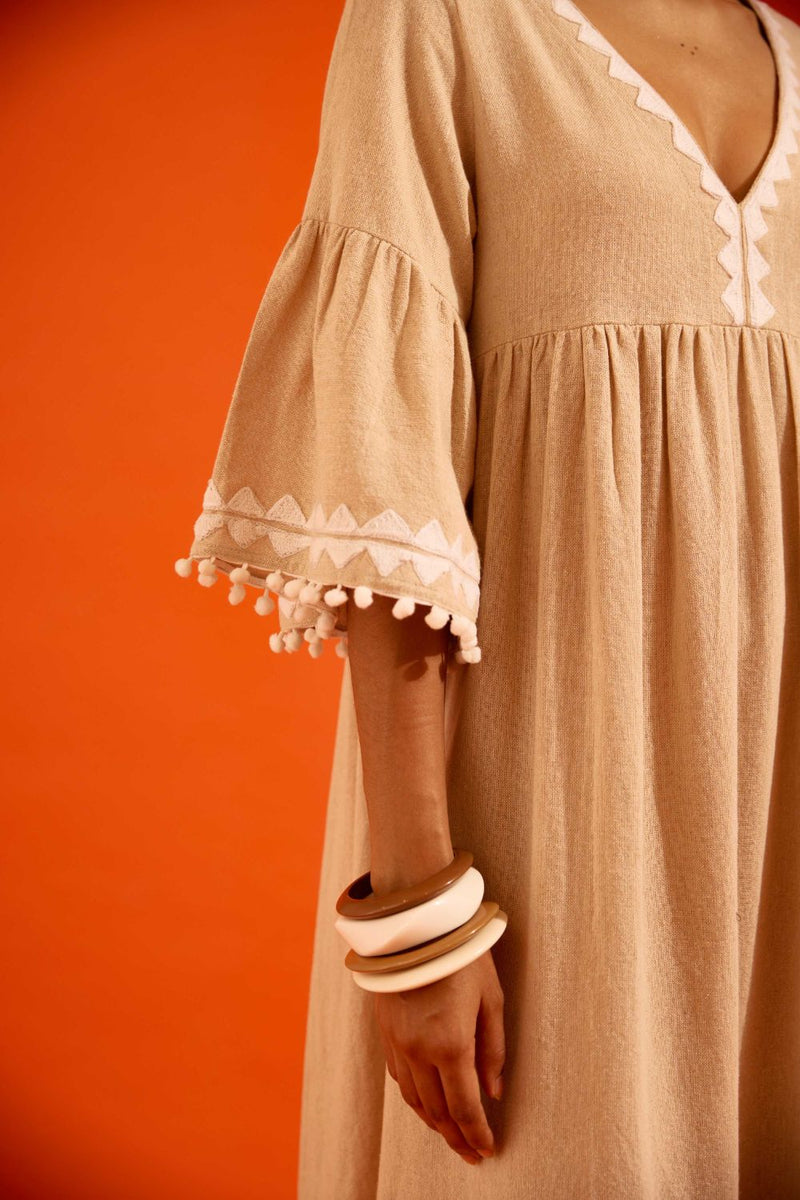 Natural Jute Maxi Dress With Ivory Petal Thread Embroidery Buy Natural Jute Maxi Dress With Ivory Petal Thread Embroidery from C&W | Dresses for Women by Indian Summer Story in beige color for women in Singapore