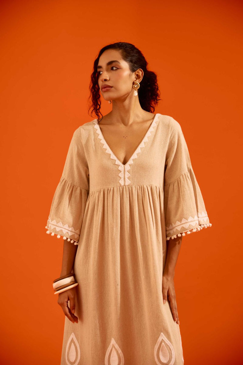 Natural Jute Maxi Dress With Ivory Petal Thread Embroidery Buy Natural Jute Maxi Dress With Ivory Petal Thread Embroidery from C&W | Dresses for Women by Indian Summer Story in beige color for women in Singapore