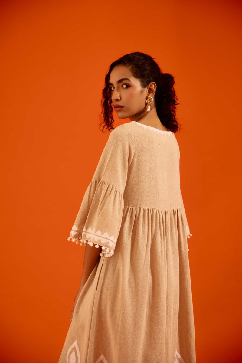 Natural Jute Maxi Dress With Ivory Petal Thread Embroidery Buy Natural Jute Maxi Dress With Ivory Petal Thread Embroidery from C&W | Dresses for Women by Indian Summer Story in beige color for women in Singapore