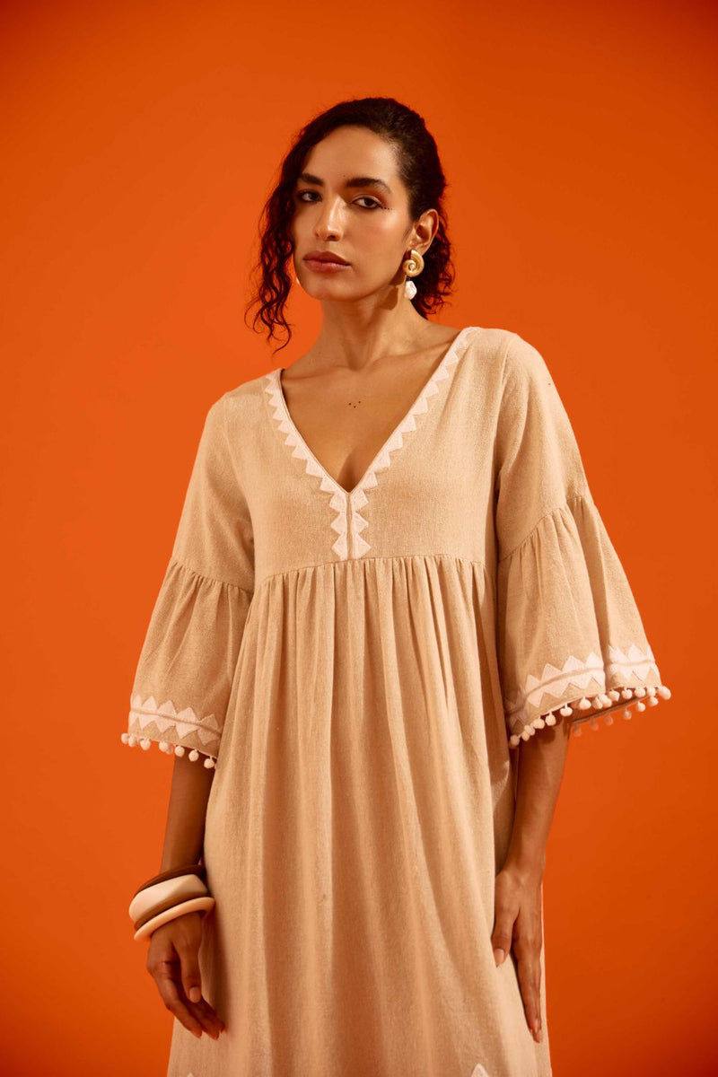 Natural Jute Maxi Dress With Ivory Petal Thread Embroidery Buy Natural Jute Maxi Dress With Ivory Petal Thread Embroidery from C&W | Dresses for Women by Indian Summer Story in beige color for women in Singapore