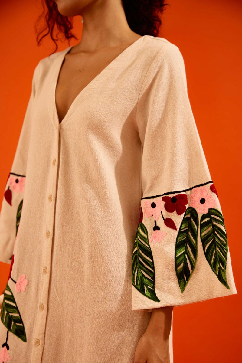 Natural Jute Maxi Dress With Multi Color Floral Thread Embroidery Buy Natural Jute Maxi Dress With Multi Color Floral Thread Embroidery from C&W | Dresses for Women by Indian Summer Story in beige color for women in Singapore