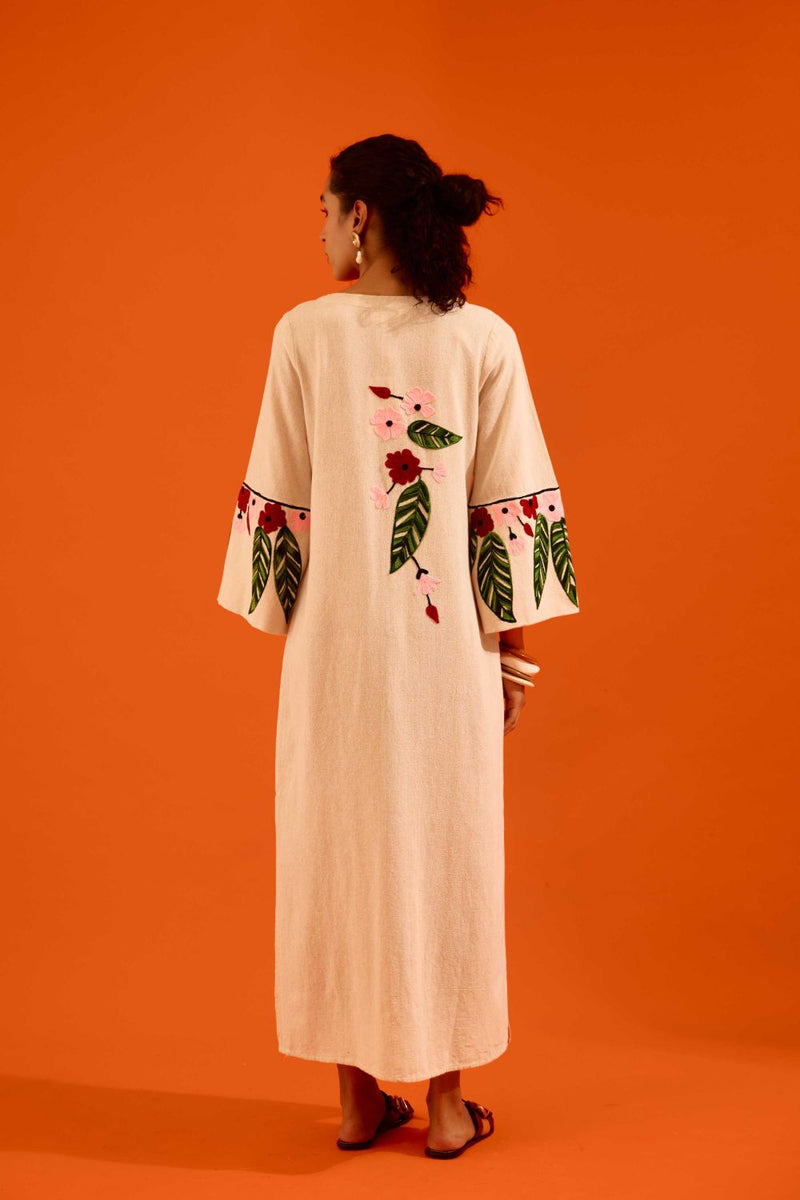 Natural Jute Maxi Dress With Multi Color Floral Thread Embroidery Buy Natural Jute Maxi Dress With Multi Color Floral Thread Embroidery from C&W | Dresses for Women by Indian Summer Story in beige color for women in Singapore