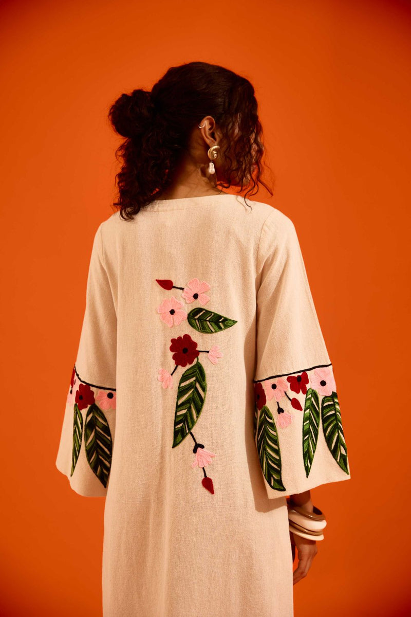 Natural Jute Maxi Dress With Multi Color Floral Thread Embroidery Buy Natural Jute Maxi Dress With Multi Color Floral Thread Embroidery from C&W | Dresses for Women by Indian Summer Story in beige color for women in Singapore