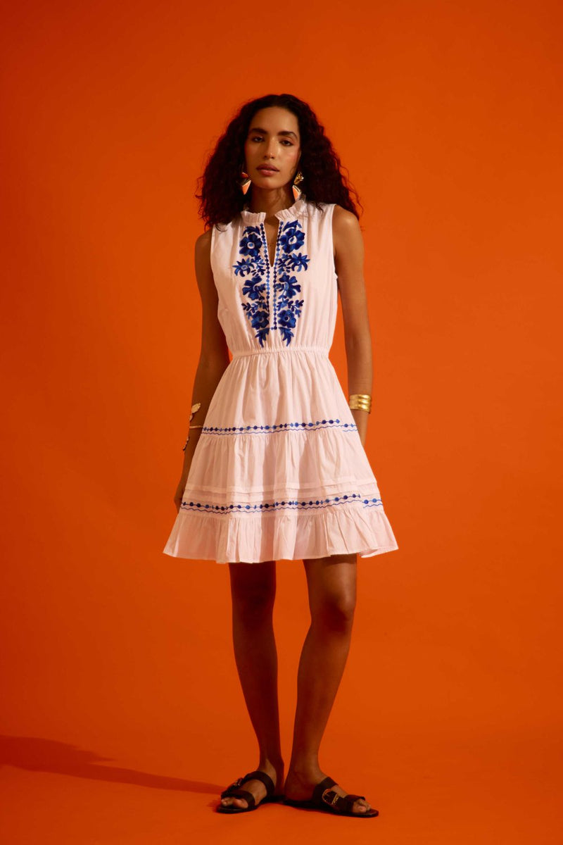 Ivory Tier Mini Dress With Indigo Botanica Thread Embroidery cotton Buy Ivory Tier Mini Dress With Indigo Botanica Thread Embroidery from C&W | Dresses for Women by Indian Summer Story in ivory color for women in Singapore