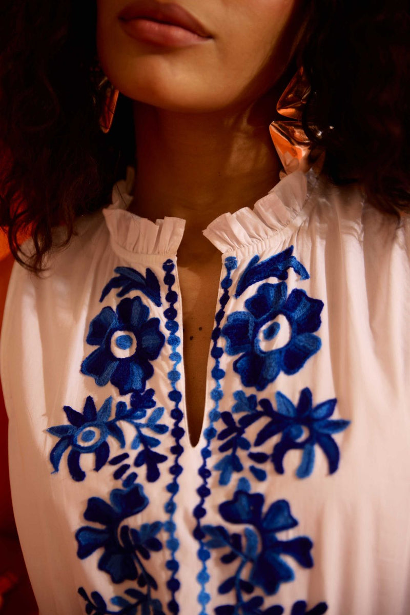 Ivory Tier Mini Dress With Indigo Botanica Thread Embroidery cotton Buy Ivory Tier Mini Dress With Indigo Botanica Thread Embroidery from C&W | Dresses for Women by Indian Summer Story in ivory color for women in Singapore