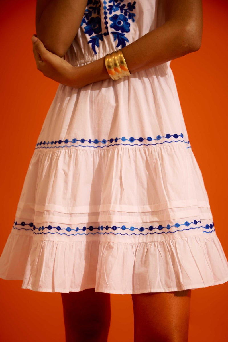 Ivory Tier Mini Dress With Indigo Botanica Thread Embroidery cotton Buy Ivory Tier Mini Dress With Indigo Botanica Thread Embroidery from C&W | Dresses for Women by Indian Summer Story in ivory color for women in Singapore