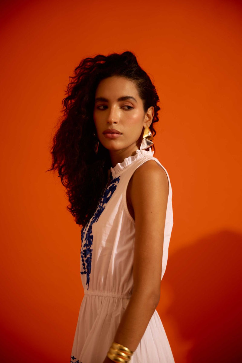 Ivory Tier Mini Dress With Indigo Botanica Thread Embroidery cotton Buy Ivory Tier Mini Dress With Indigo Botanica Thread Embroidery from C&W | Dresses for Women by Indian Summer Story in ivory color for women in Singapore