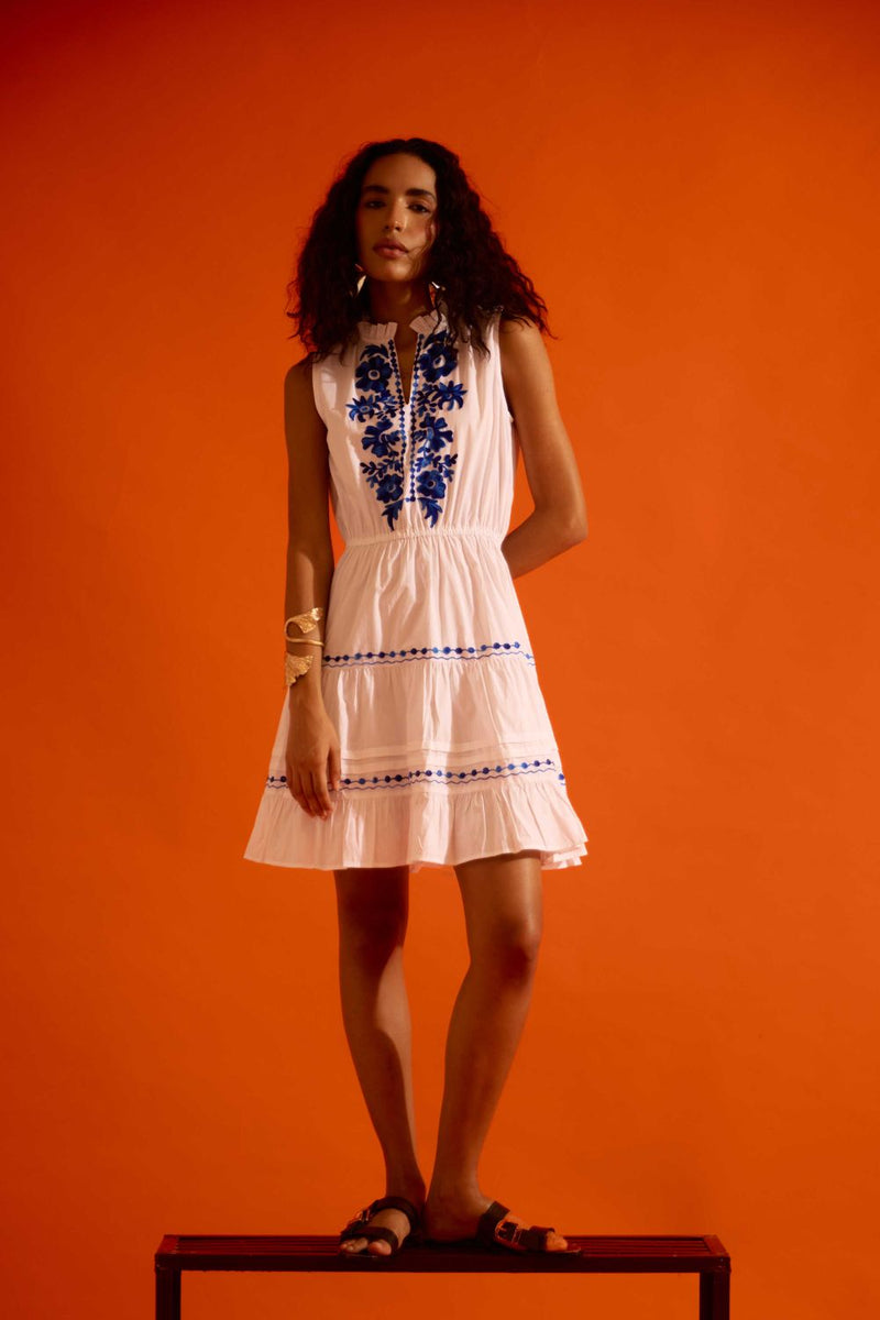 Ivory Tier Mini Dress With Indigo Botanica Thread Embroidery cotton Buy Ivory Tier Mini Dress With Indigo Botanica Thread Embroidery from C&W | Dresses for Women by Indian Summer Story in ivory color for women in Singapore