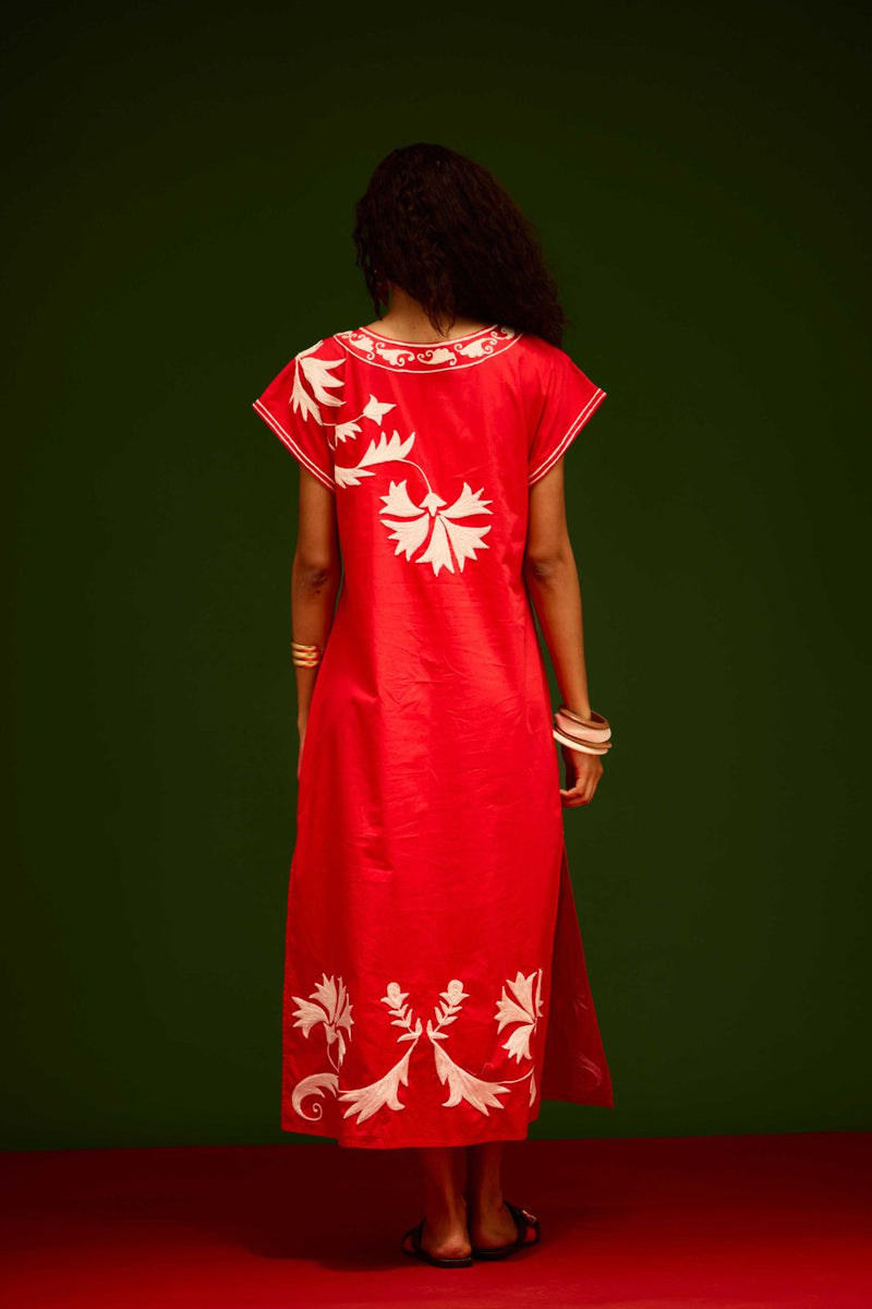 Scarlet Maxi Dress With Ivory Garden Thread Embroidery poplin Buy Scarlet Maxi Dress With Ivory Garden Thread Embroidery from C&W | Dresses for Women by Indian Summer Story in orange color for women in Singapore
