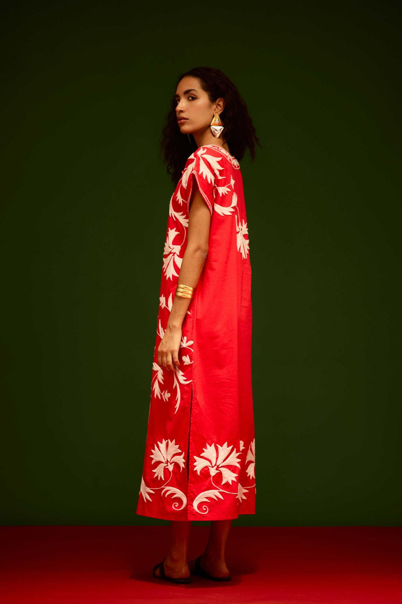 Scarlet Maxi Dress With Ivory Garden Thread Embroidery poplin Buy Scarlet Maxi Dress With Ivory Garden Thread Embroidery from C&W | Dresses for Women by Indian Summer Story in orange color for women in Singapore