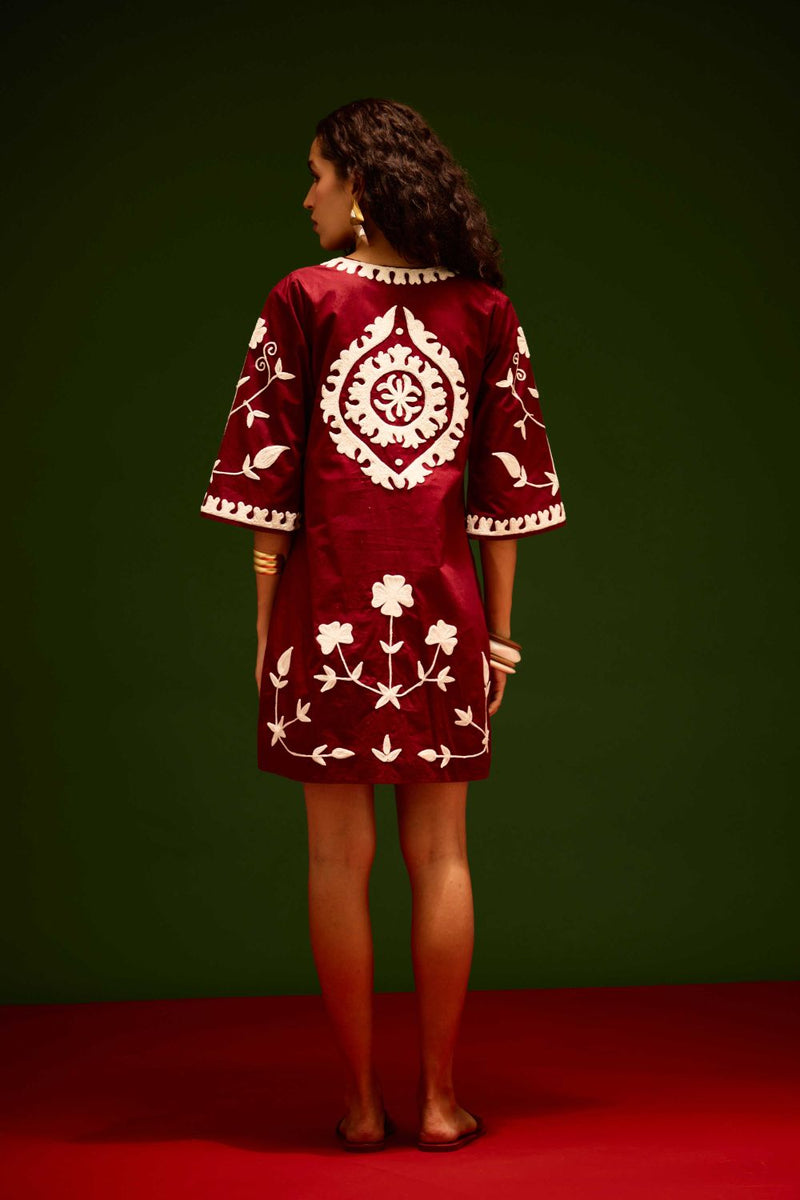 Burgundy Wine Cotton Dress With Ivory Wave Thread Embroidery Buy Burgundy Wine Cotton Dress With Ivory Wave Thread Embroidery from C&W | Dresses for Women by Indian Summer Story for women in Singapore