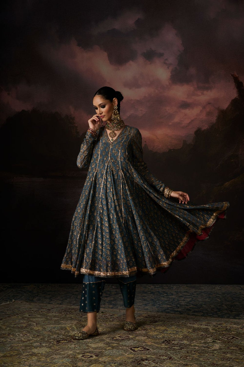 TUBA SALWAR chanderi by SWATTI KAPOOR in teal color for women in Singapore
