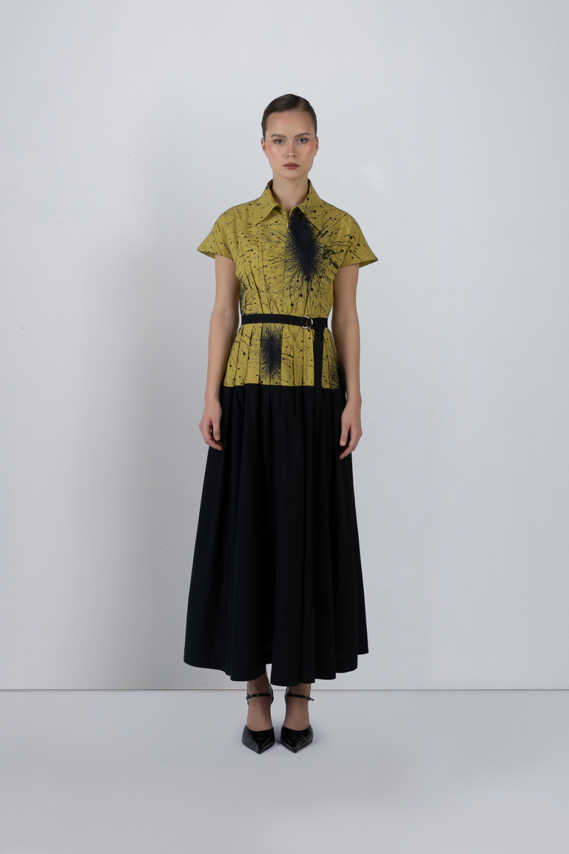 TYRA DRESS - Black + Lime Yellow dress by Leh Studios in black for women in Singapore