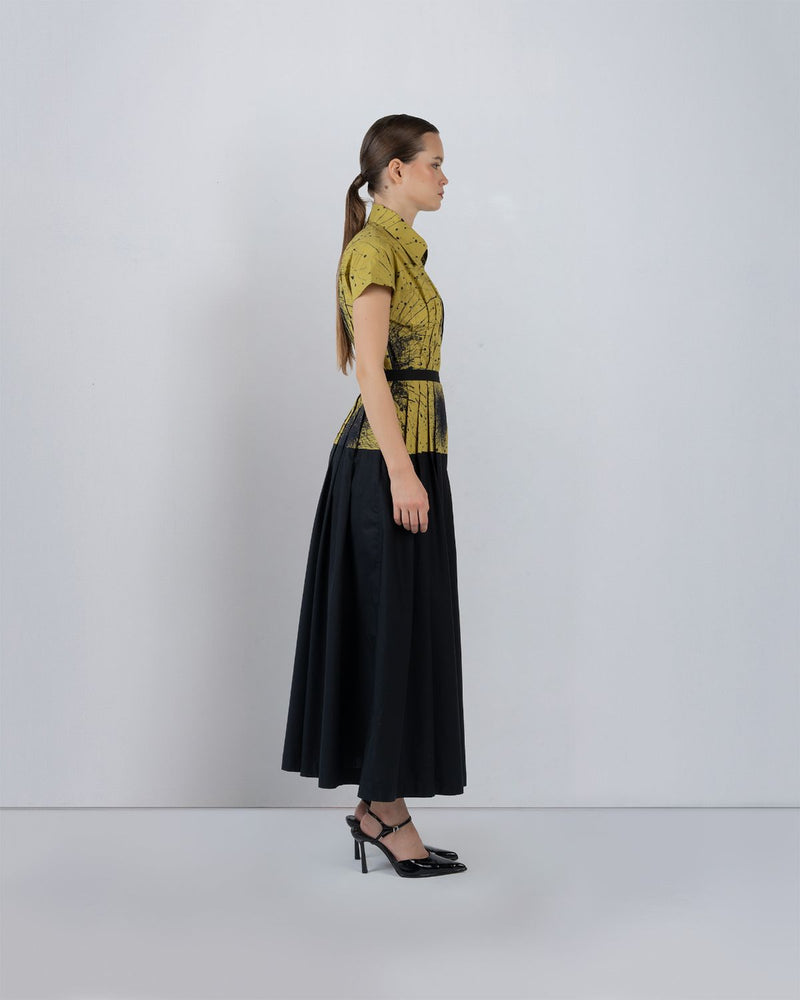TYRA DRESS - Black + Lime Yellow dress by Leh Studios in black for women in Singapore
