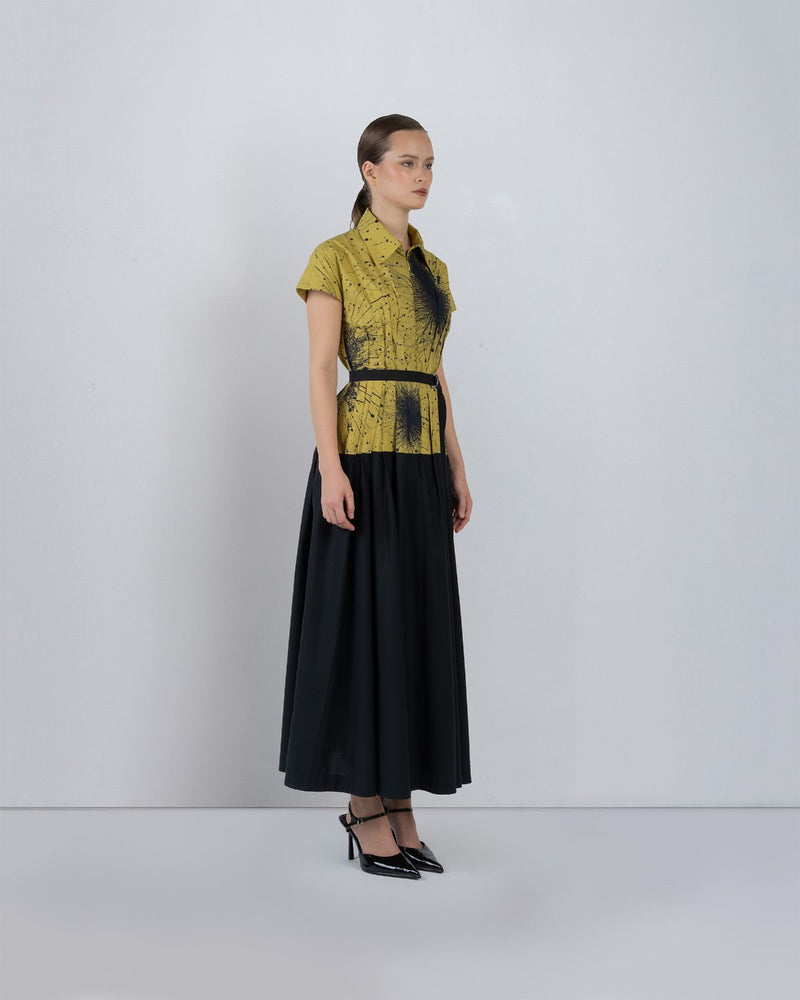 TYRA DRESS - Black + Lime Yellow dress by Leh Studios in black for women in Singapore