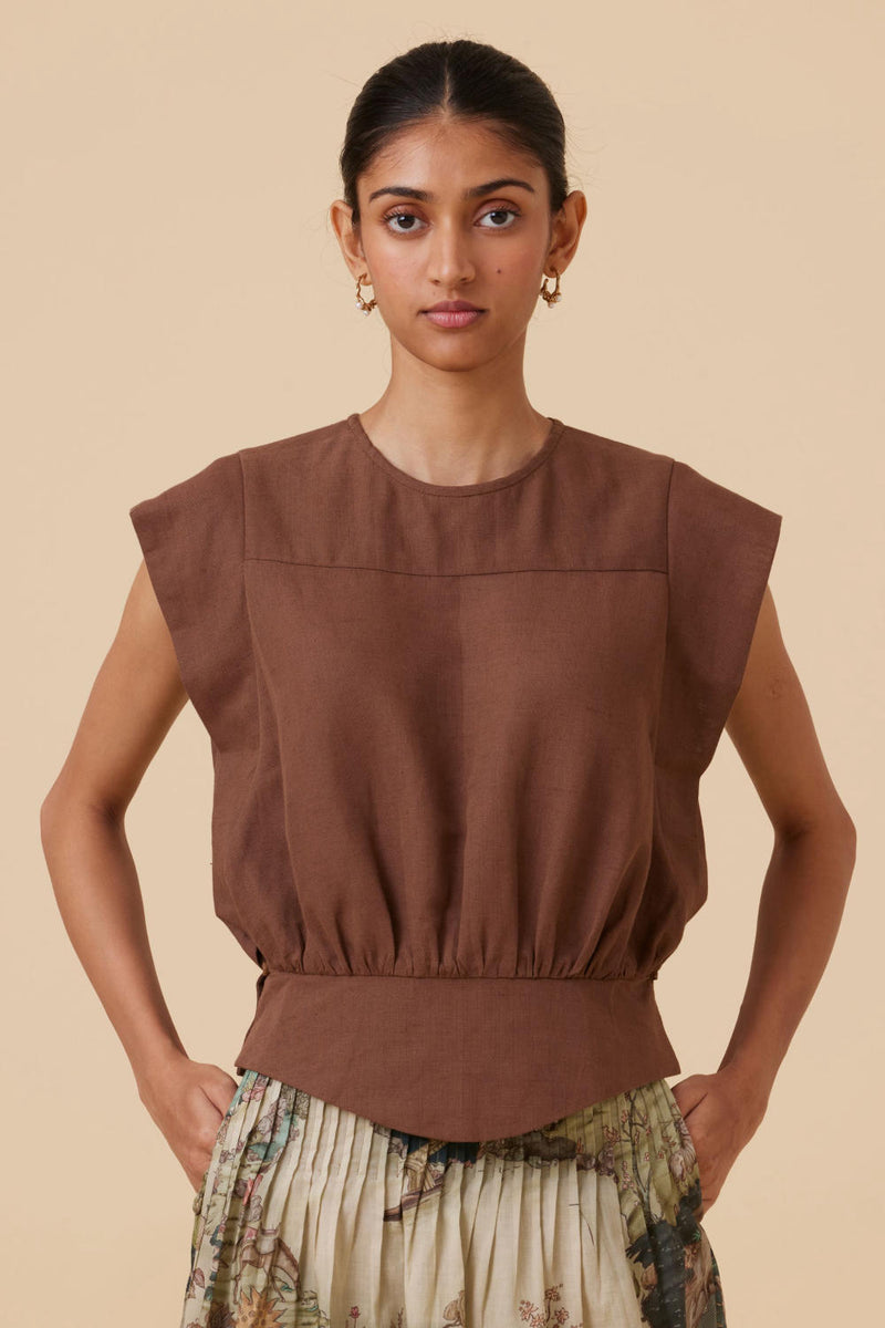 Tahira Brown Top cotton by The Summer House in brown color for women in Singapore