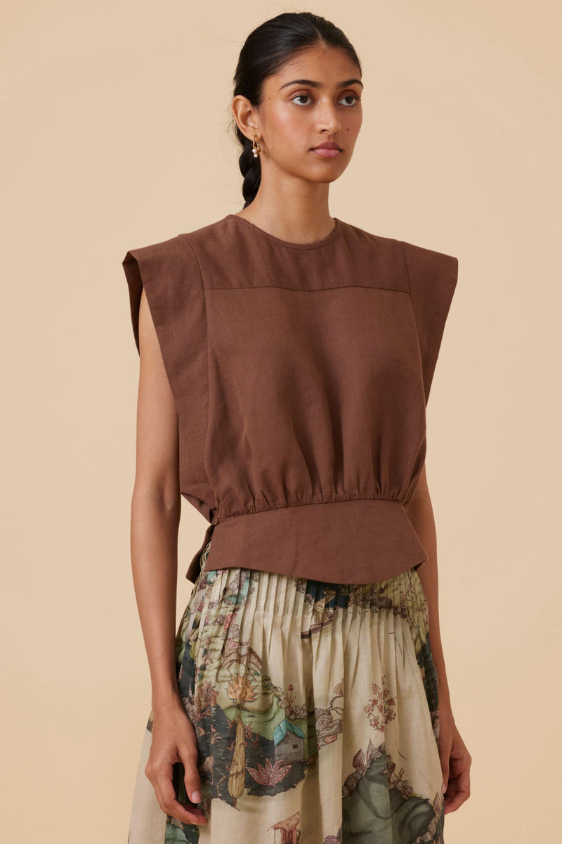 Tahira Brown Top cotton by The Summer House in brown color for women in Singapore