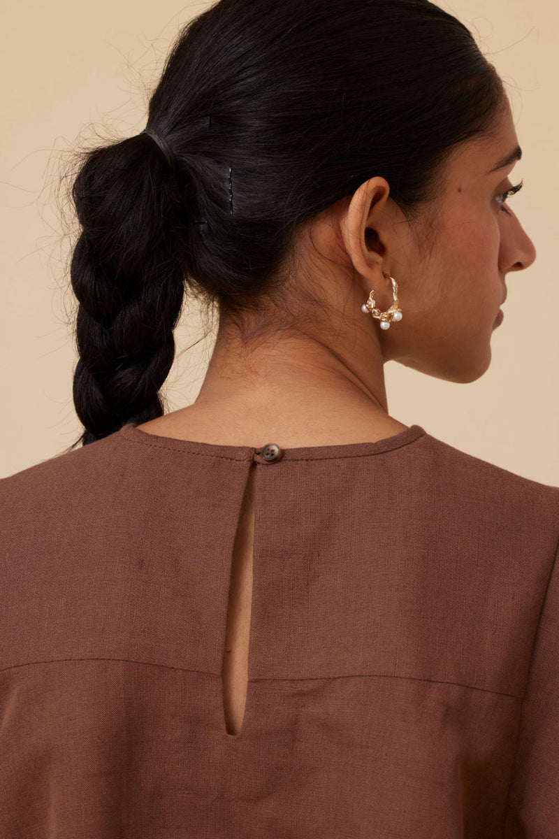 Tahira Brown Top cotton by The Summer House in brown color for women in Singapore