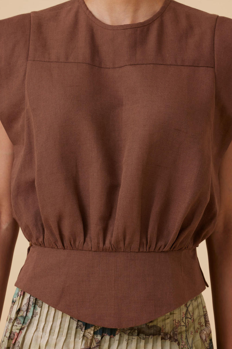 Tahira Brown Top cotton by The Summer House in brown color for women in Singapore