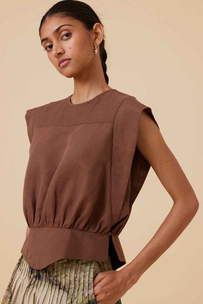 Tahira Brown Top cotton by The Summer House in brown color for women in Singapore