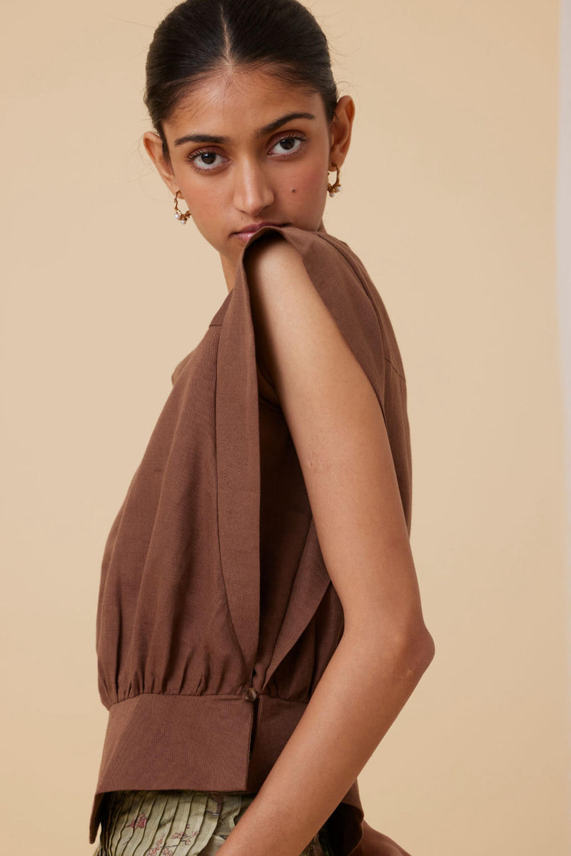 Tahira Brown Top cotton by The Summer House in brown color for women in Singapore