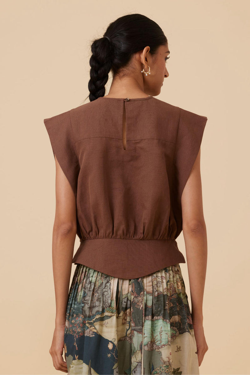 Tahira Brown Top cotton by The Summer House in brown color for women in Singapore