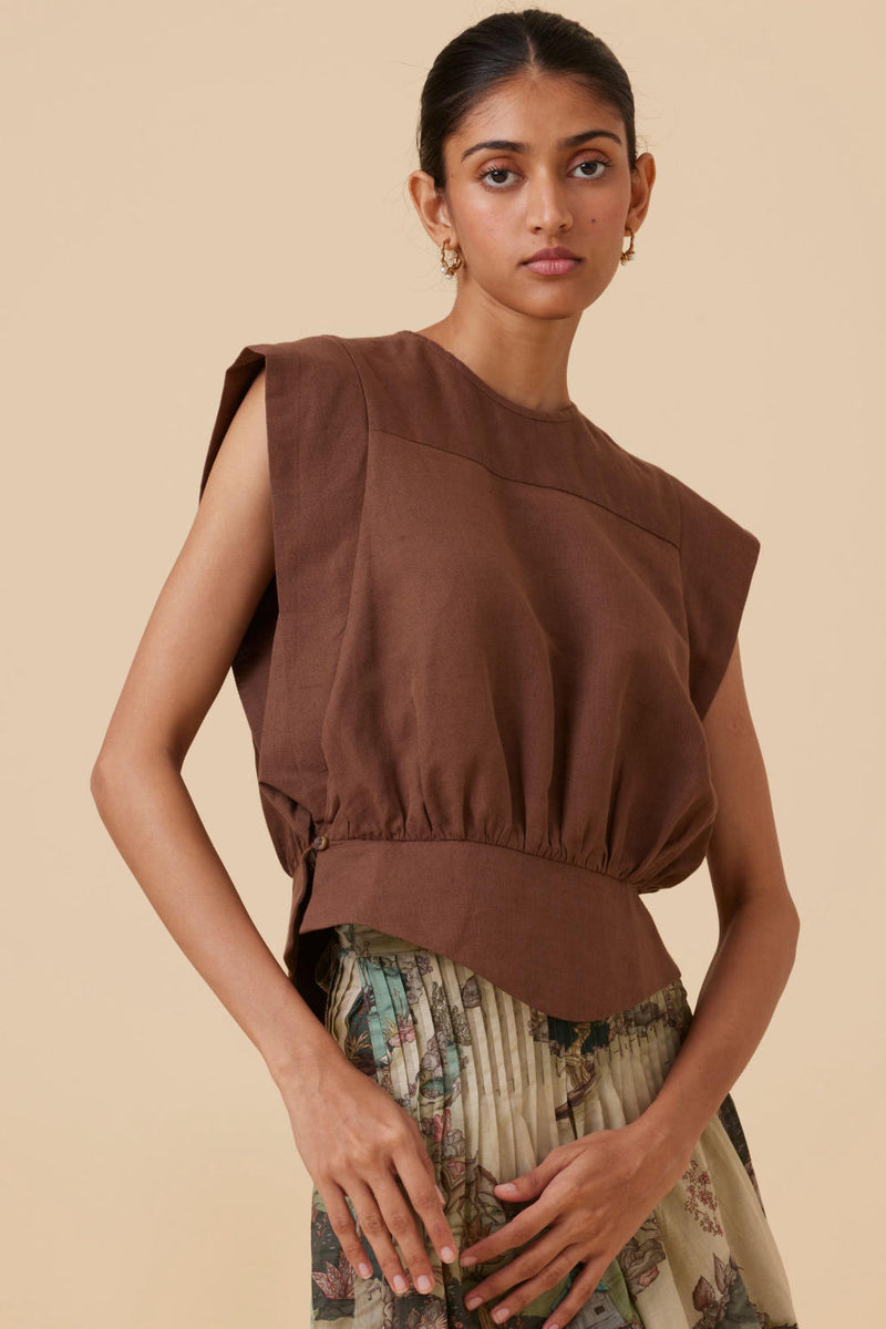 Tahira Brown Top cotton by The Summer House in brown color for women in Singapore
