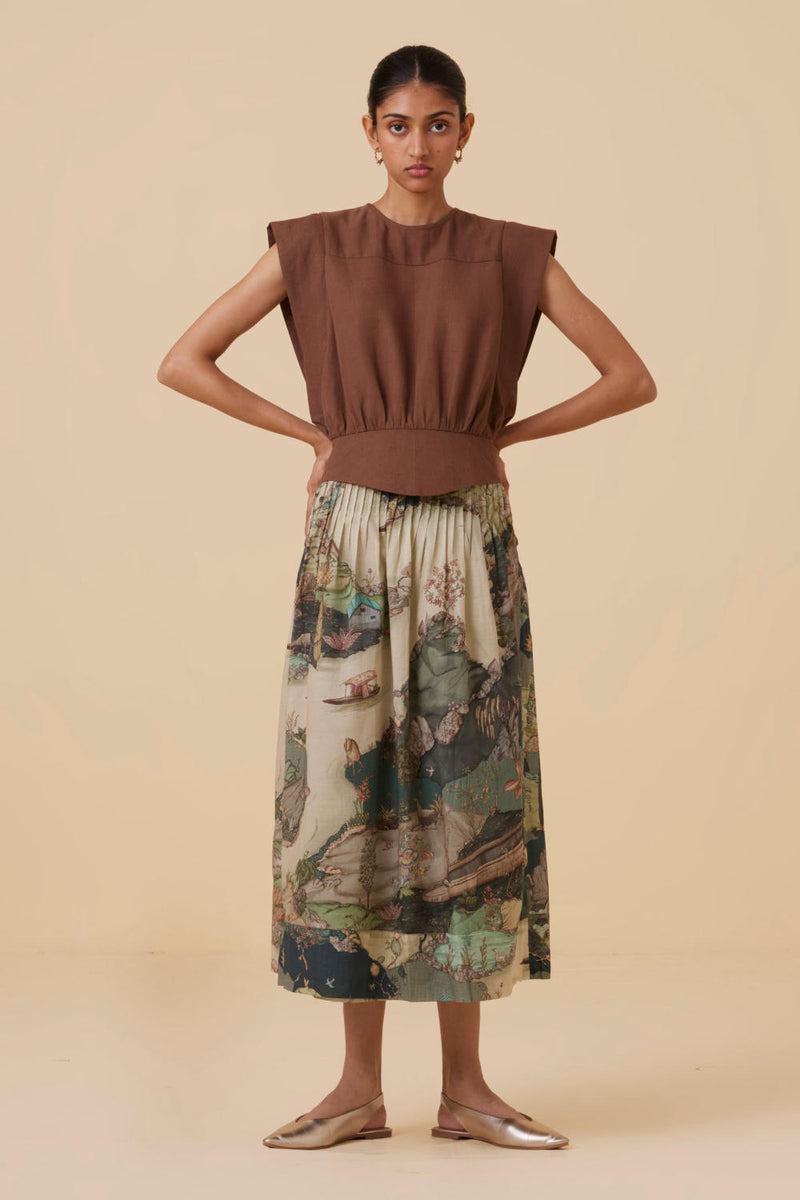 Tahira Brown Top cotton by The Summer House in brown color for women in Singapore