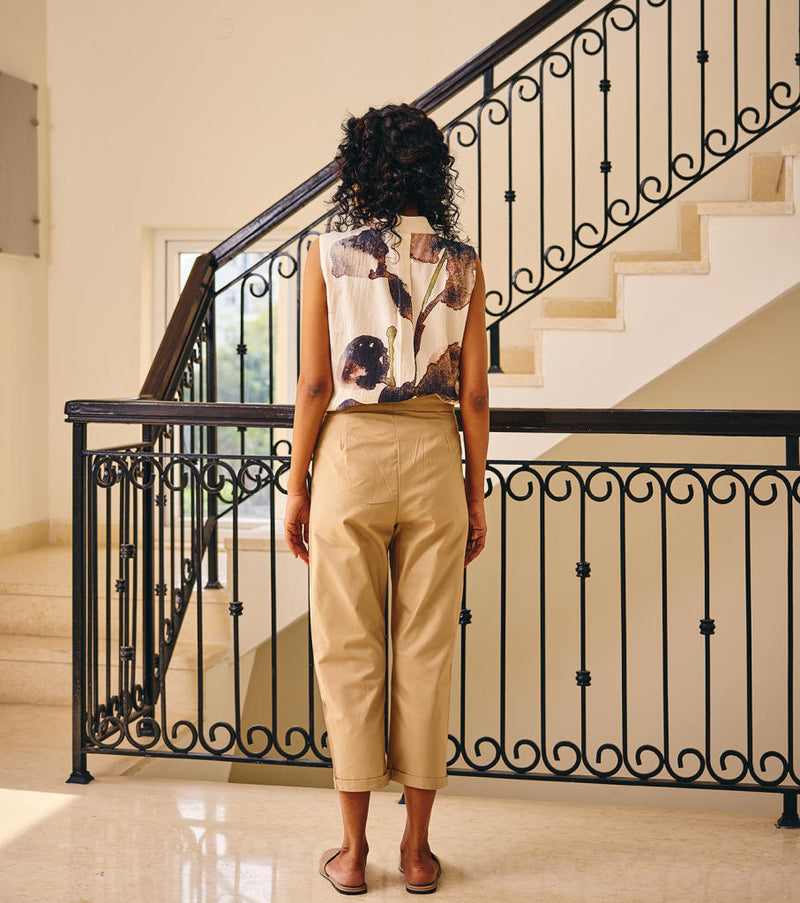 Tailored Straight Pants twill by Khara Kapas in beige for women in Singapore