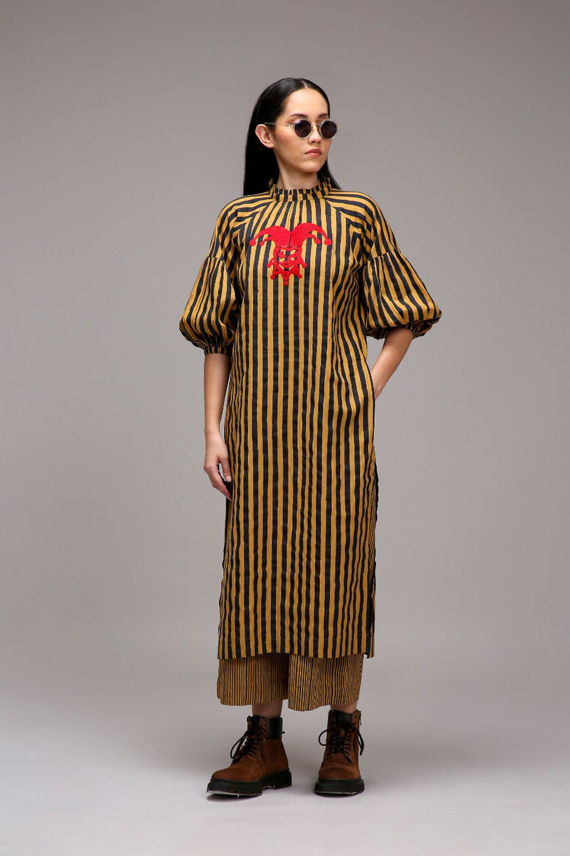Tan-Brown Blue Striped Big Joker Tunic cotton by Mati in brown color for women in Singapore