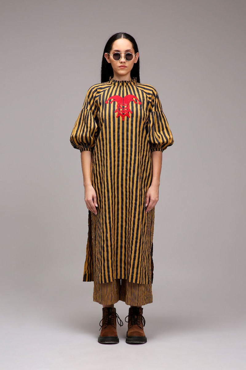 Tan-Brown Blue Striped RE Pants cotton by Mati in brown color for women in Singapore