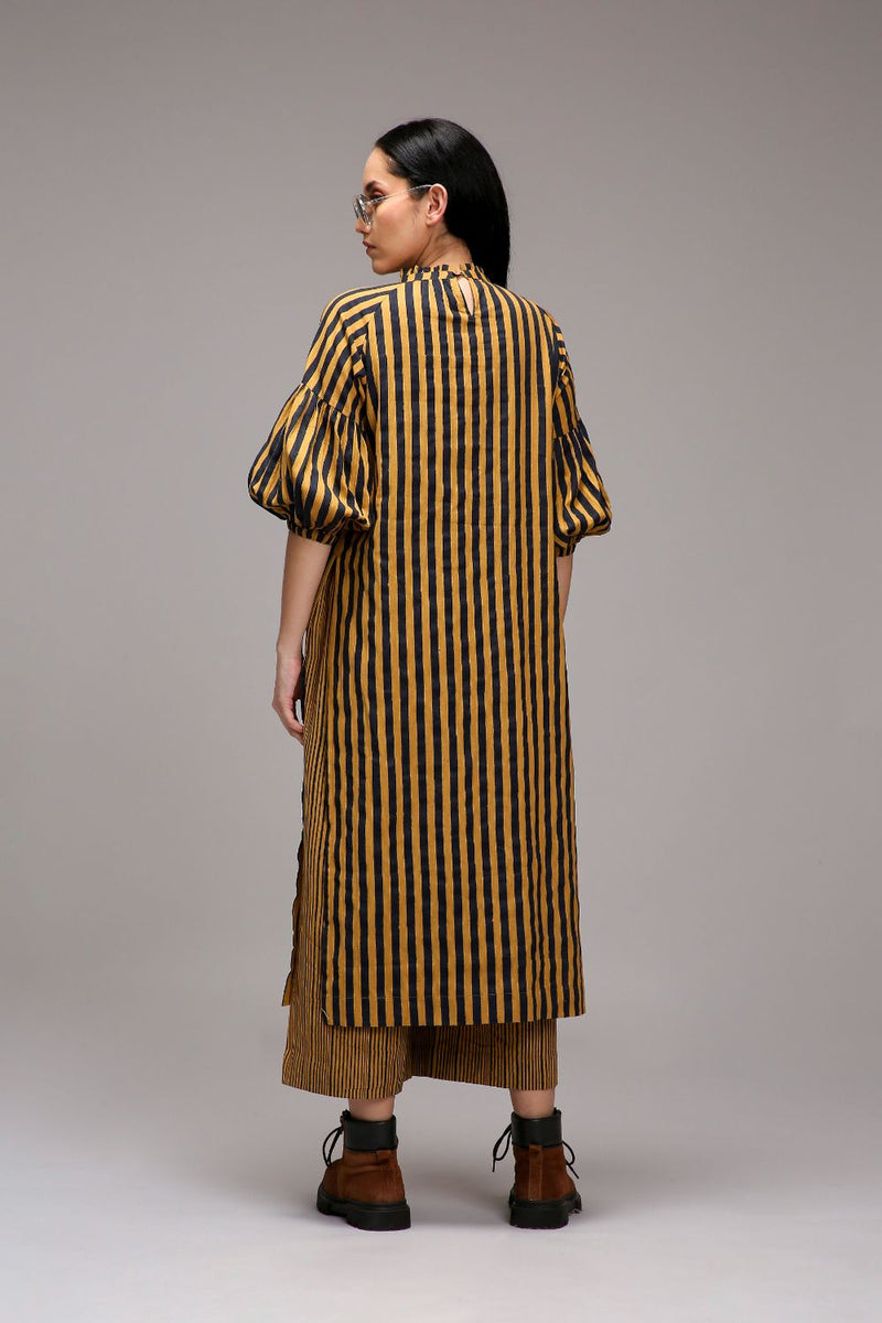 Tan-Brown Blue Striped RE Pants cotton by Mati in brown color for women in Singapore