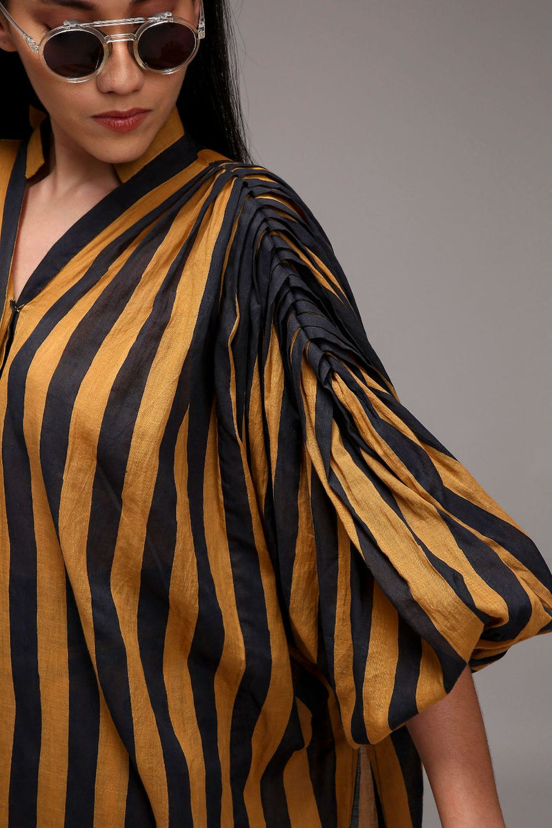 Tan-Brown Blue Striped Baha Tunic cotton by Mati in brown color for women in Singapore