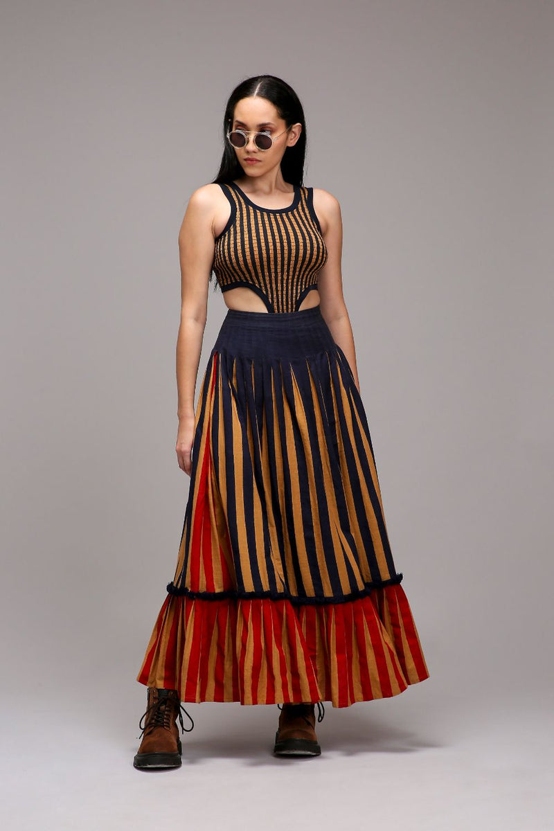 Tan-Brown Blue Striped Bodysuit cotton by Mati in brown color for women in Singapore