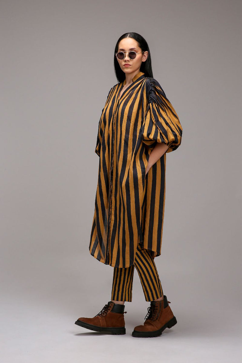 Tan-Brown Blue Striped SE Pant cotton by Mati in brown color for women in Singapore