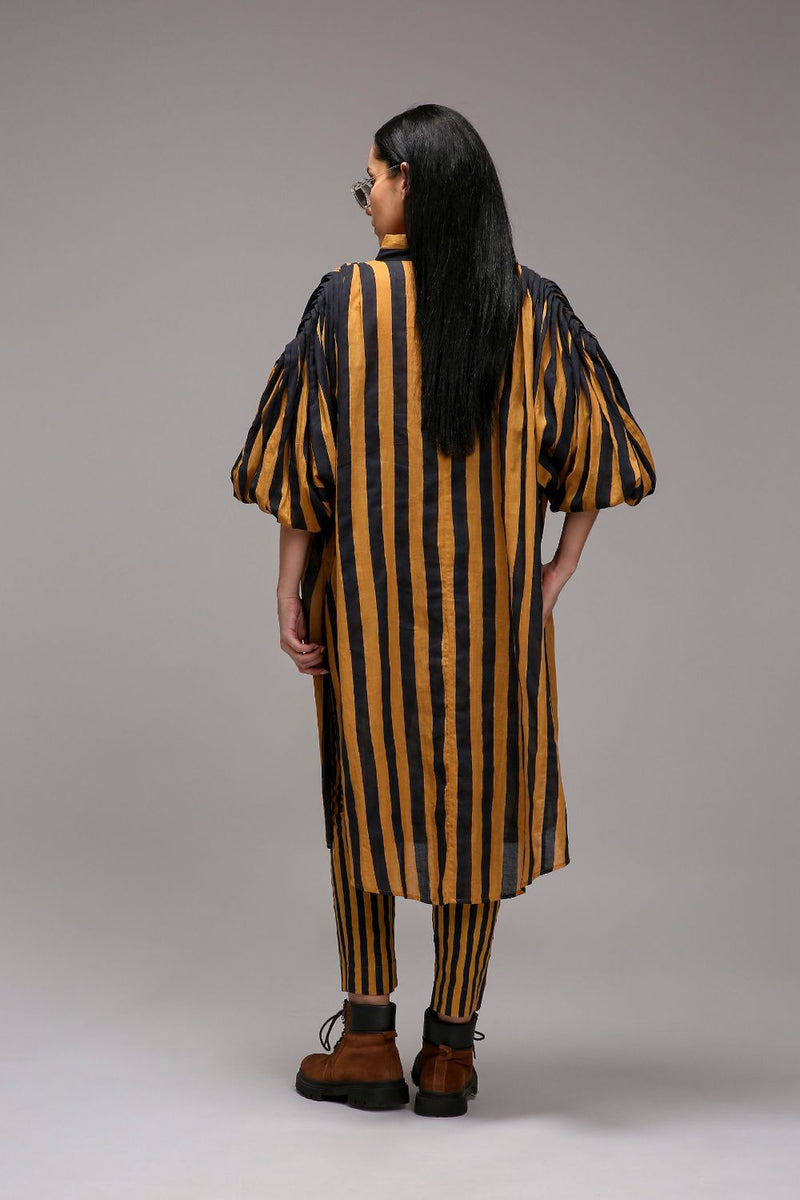 Tan-Brown Blue Striped SE Pant cotton by Mati in brown color for women in Singapore