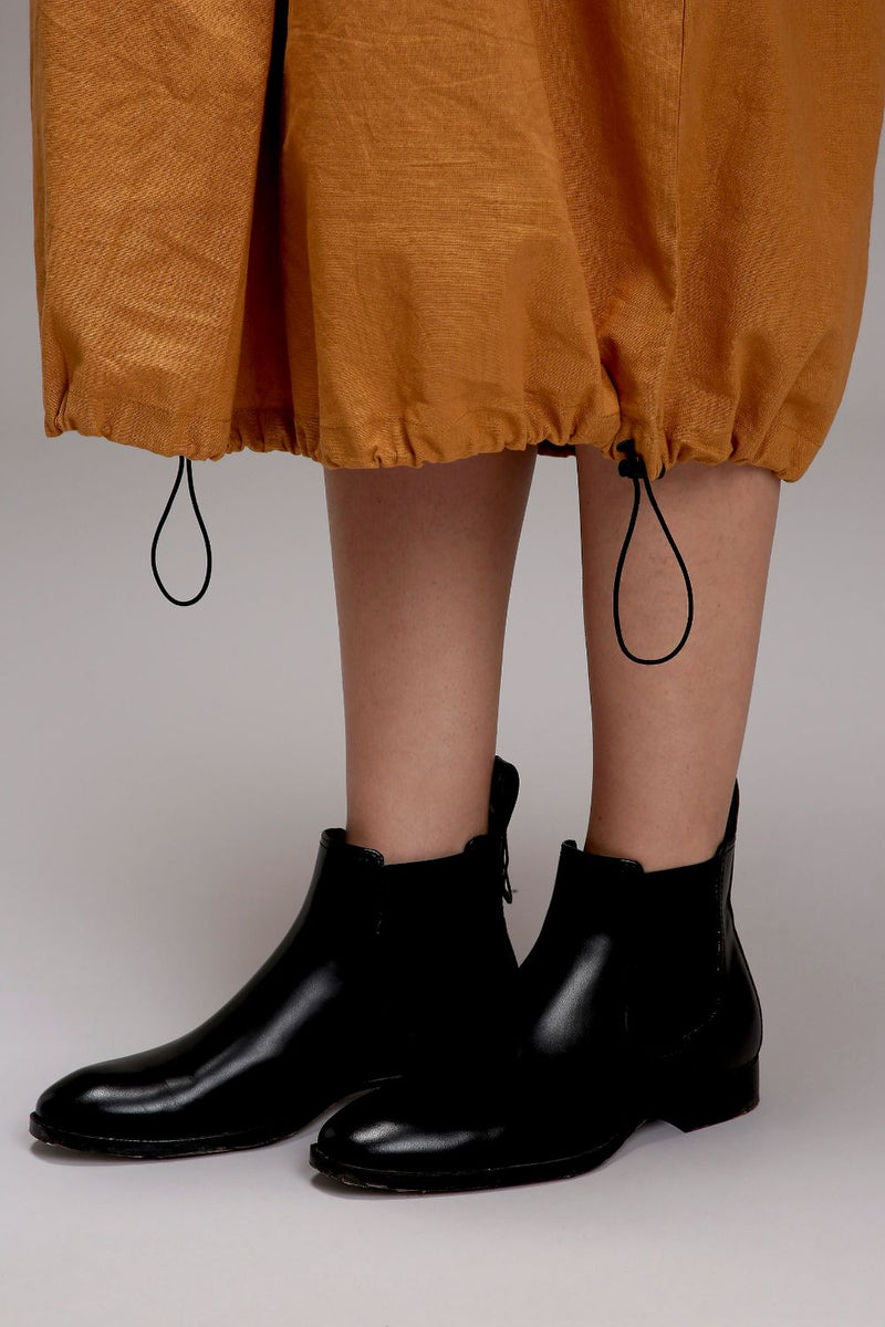 Tan-Brown Elasticated Shirt Dress cotton by Mati in brown color for women in Singapore