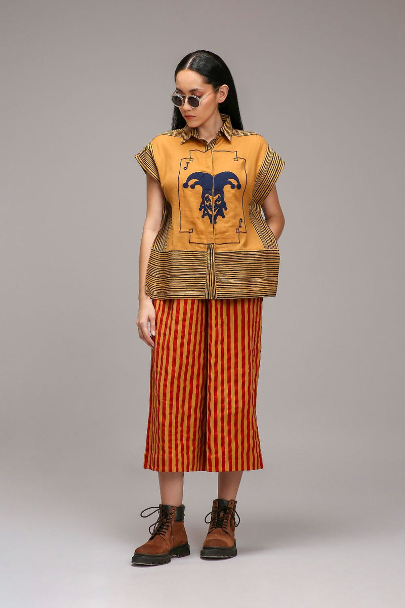 Tan-Brown Joker Shirt Capre Set cotton by Mati in brown color for women in Singapore