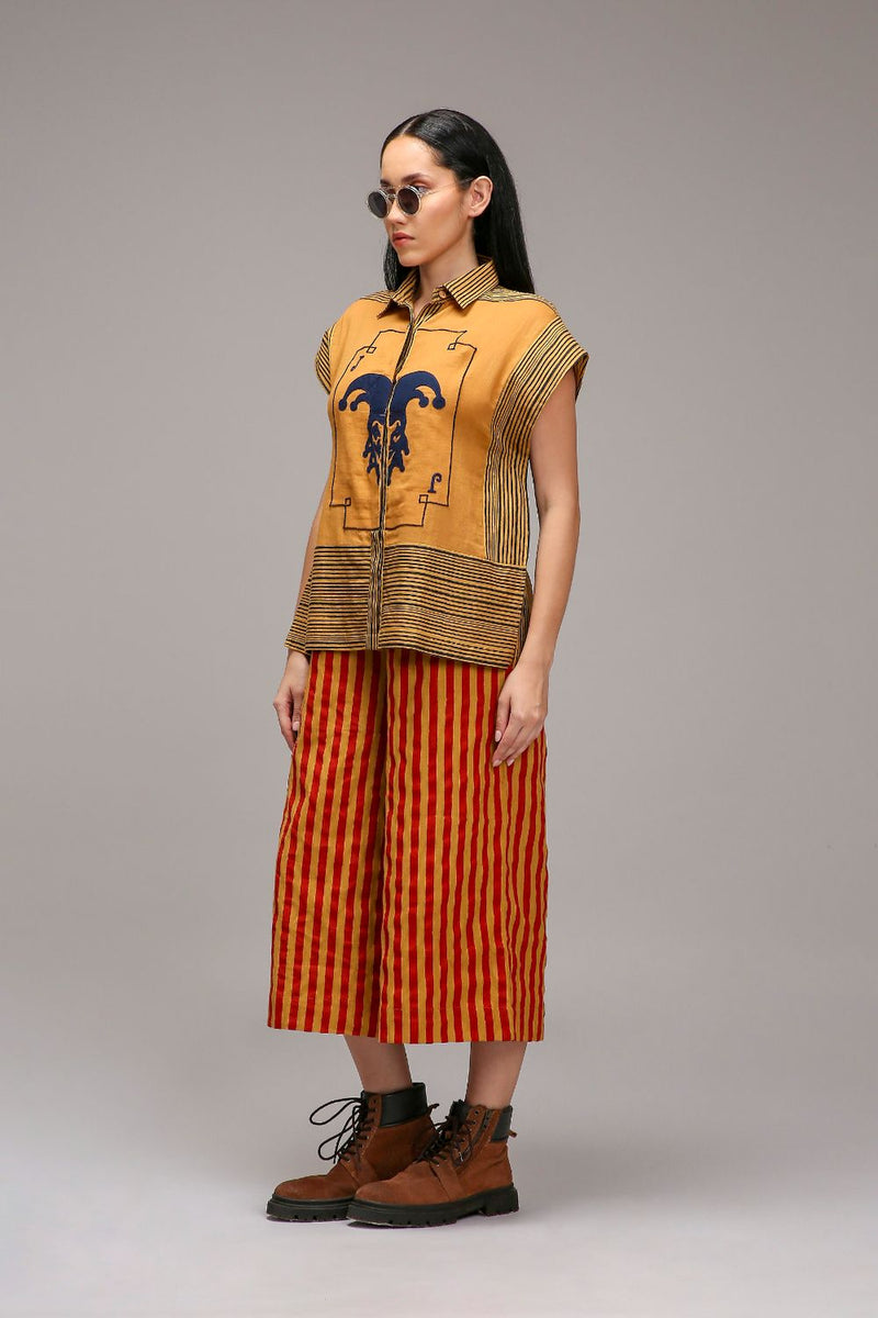 Tan-Brown Joker Shirt Capre Set cotton by Mati in brown color for women in Singapore