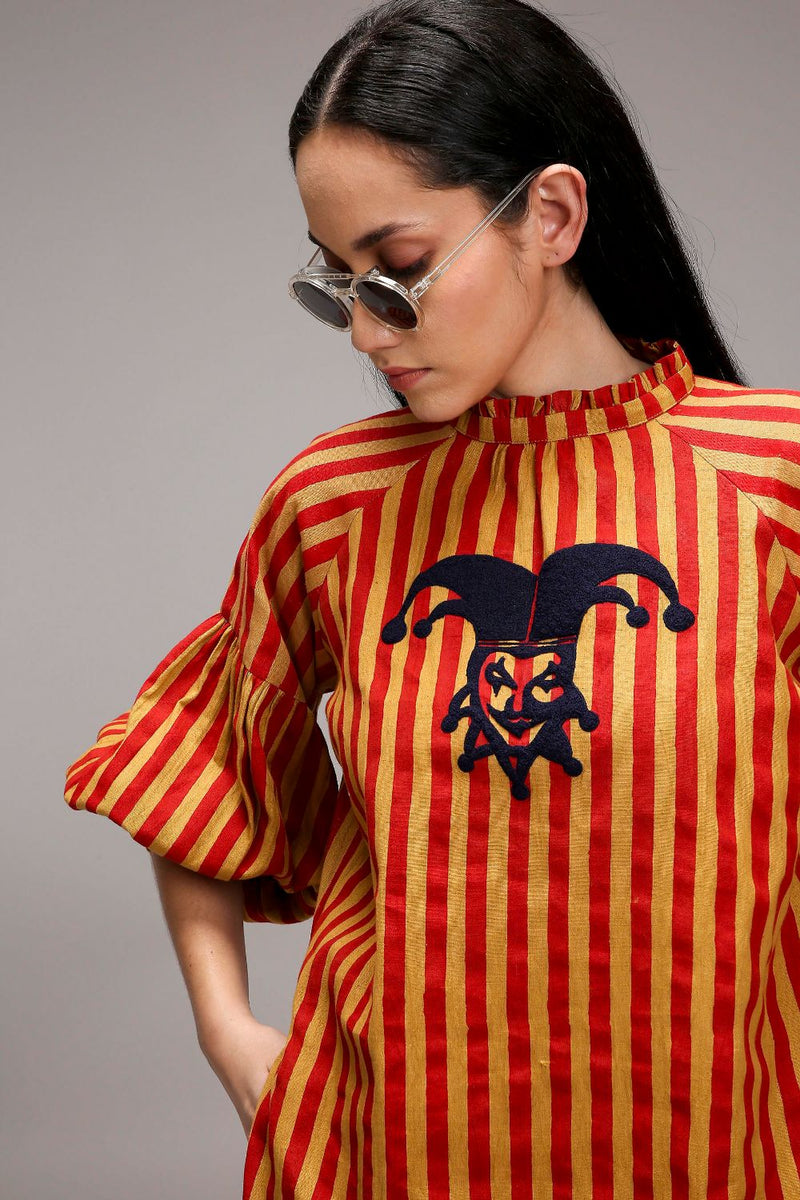 Tan-Brown Red Striped Big Joker Tunic cotton by Mati in brown color for women in Singapore