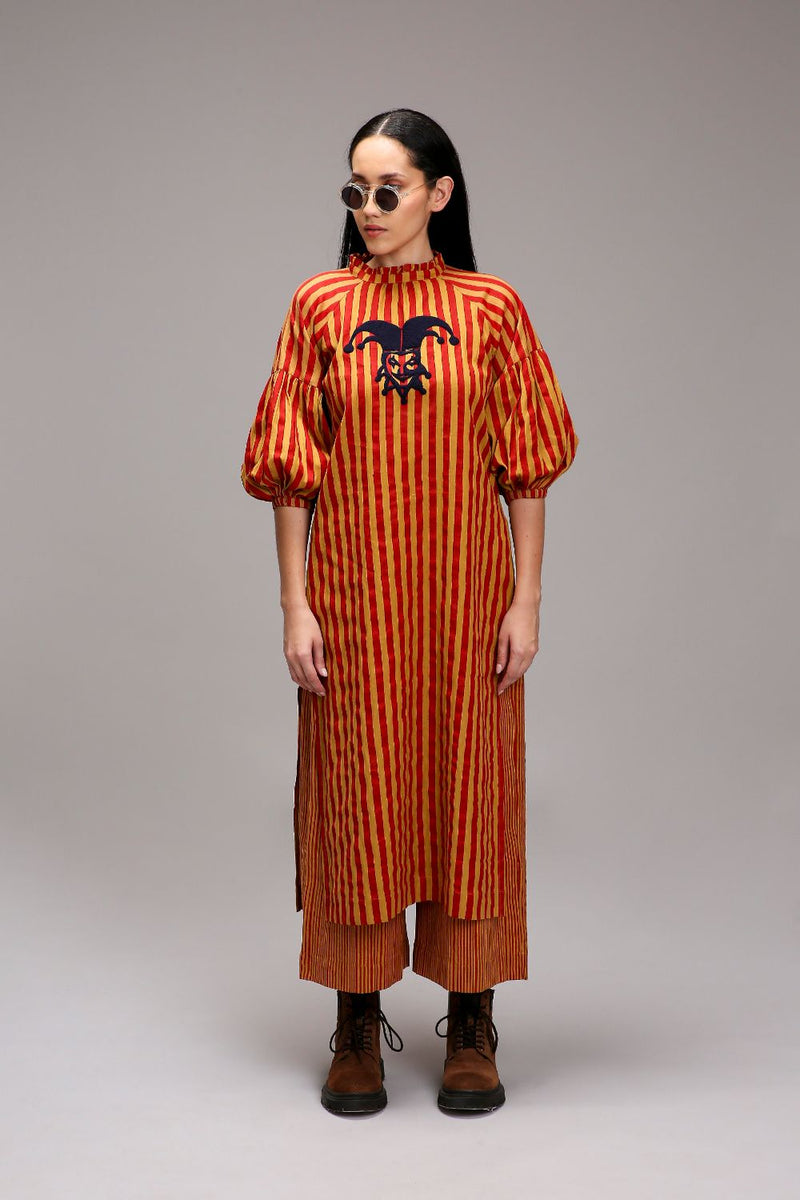 Tan-Brown Red Striped RE Pants cotton by Mati in brown color for women in Singapore