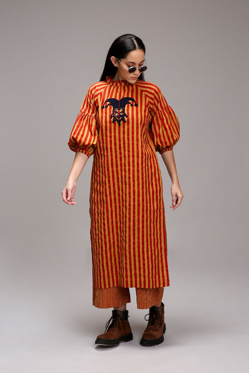 Tan-Brown Red Striped RE Pants cotton by Mati in brown color for women in Singapore