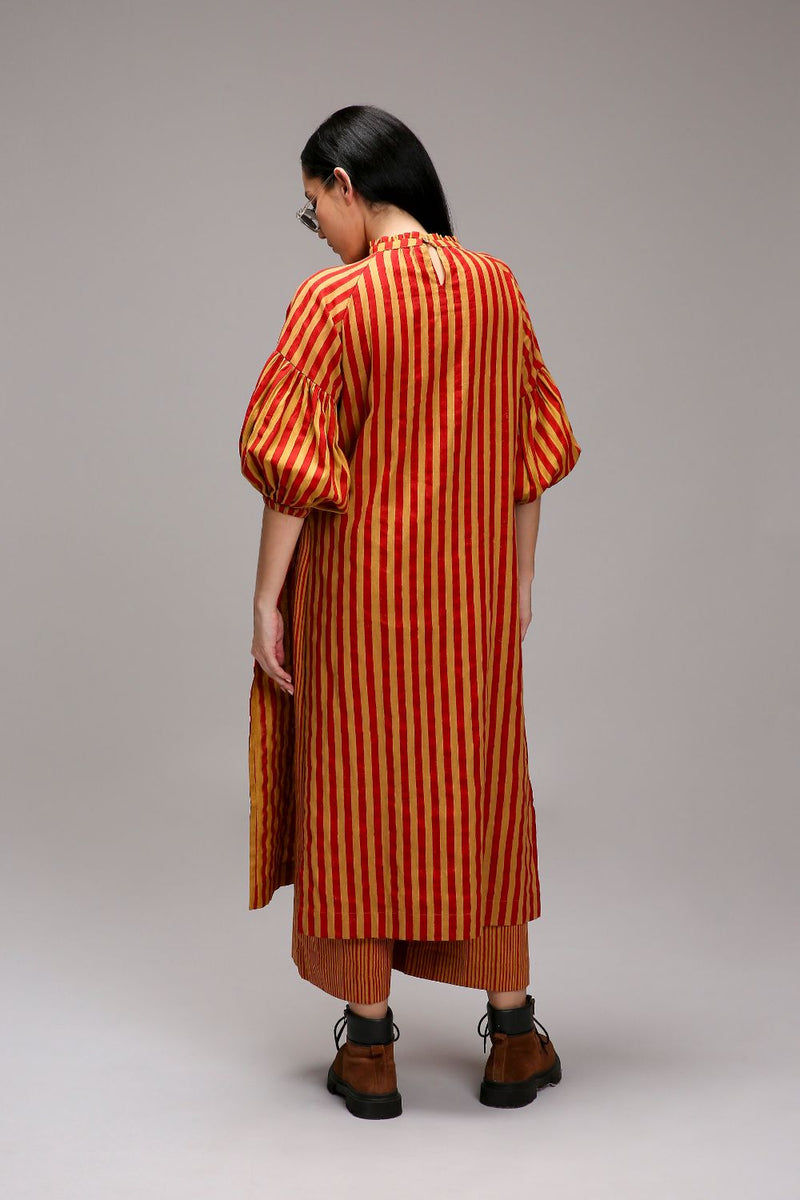 Tan-Brown Red Striped RE Pants cotton by Mati in brown color for women in Singapore