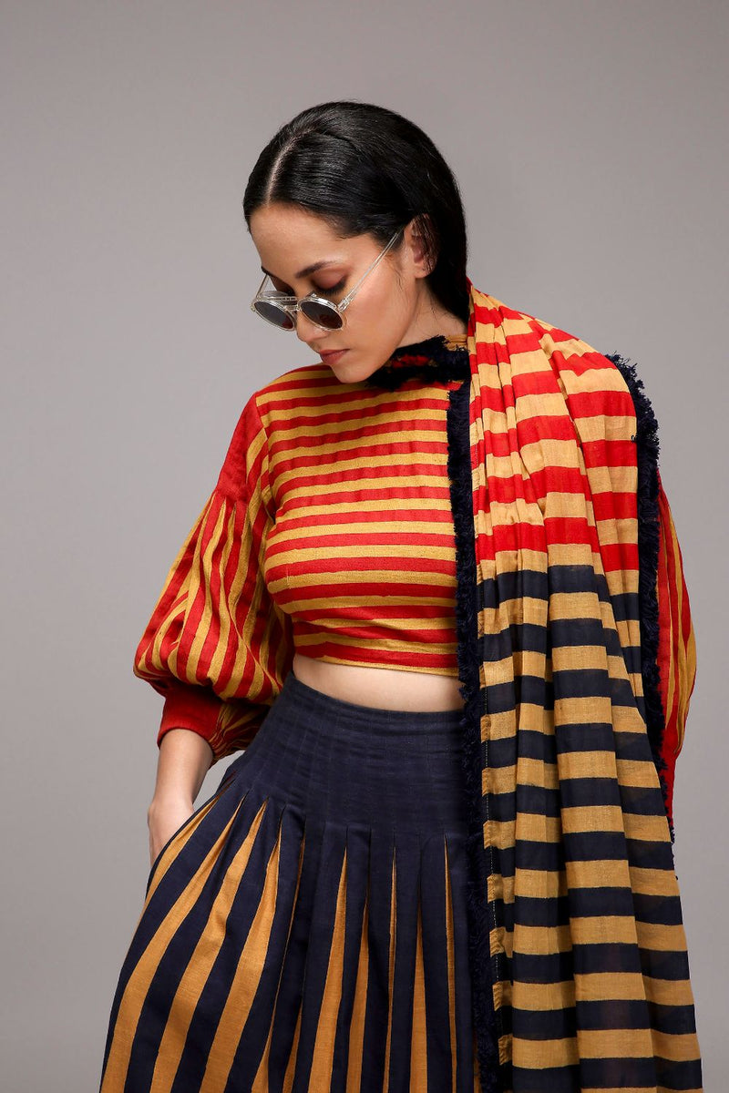 Tan-Brown Red Striped Crop Top cotton by Mati in brown color for women in Singapore