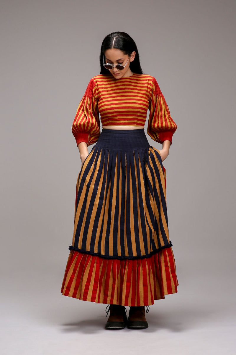 Tan-Brown Red Striped Crop Top cotton by Mati in brown color for women in Singapore