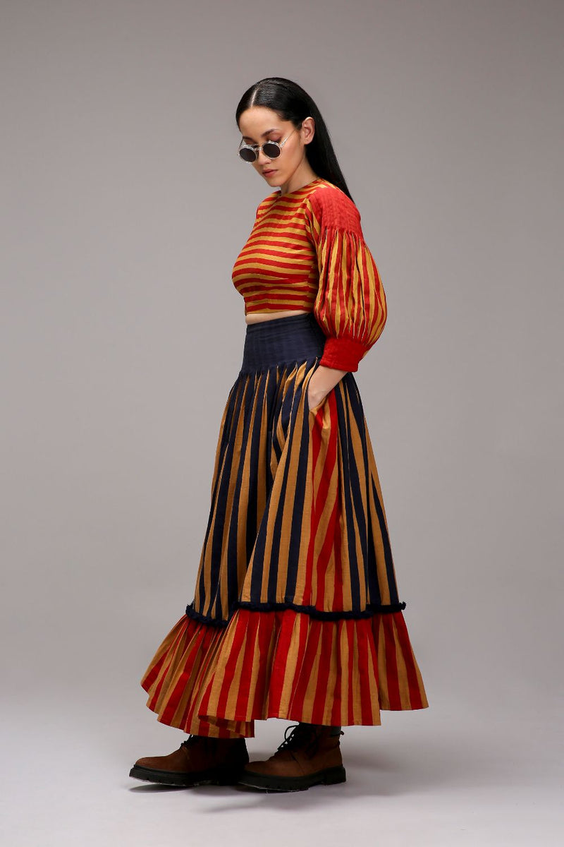 Tan-Brown Red Striped Crop Top cotton by Mati in brown color for women in Singapore