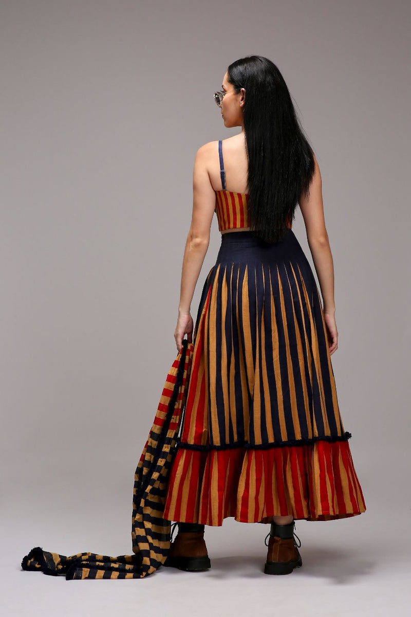 Tan-Brown Red Striped Fringed Corset cotton by Mati in brown color for women in Singapore