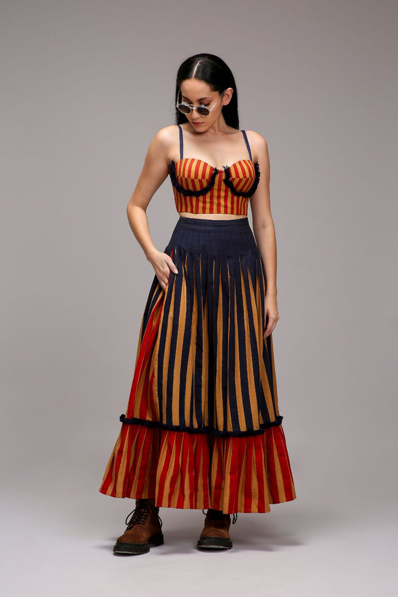 Tan-Brown Red Striped Fringed Corset cotton by Mati in brown color for women in Singapore
